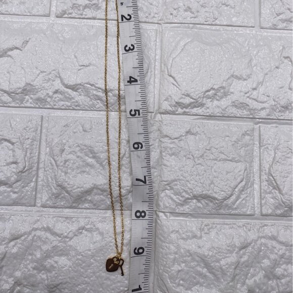 Mini Heart & Lock Chain Necklace Gold Tone Titanium Steel Adjustable - Picture 7 of 10